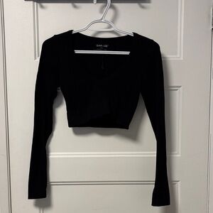 Garage Black V-Neck Long Sleeve Crop Top